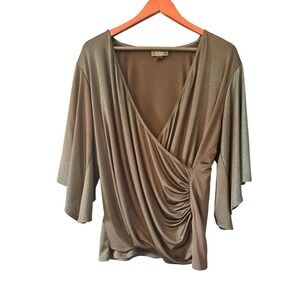 Collection Dressbarn Blouse Womens 18/20 Brown Kimono Glitter Mermaid Whimsical